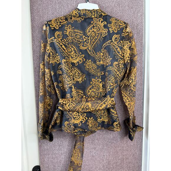 MKC Long Sheer Sleeve Button Up Belted Formal Semi Formal Blouse Medium - Picture 7 of 9